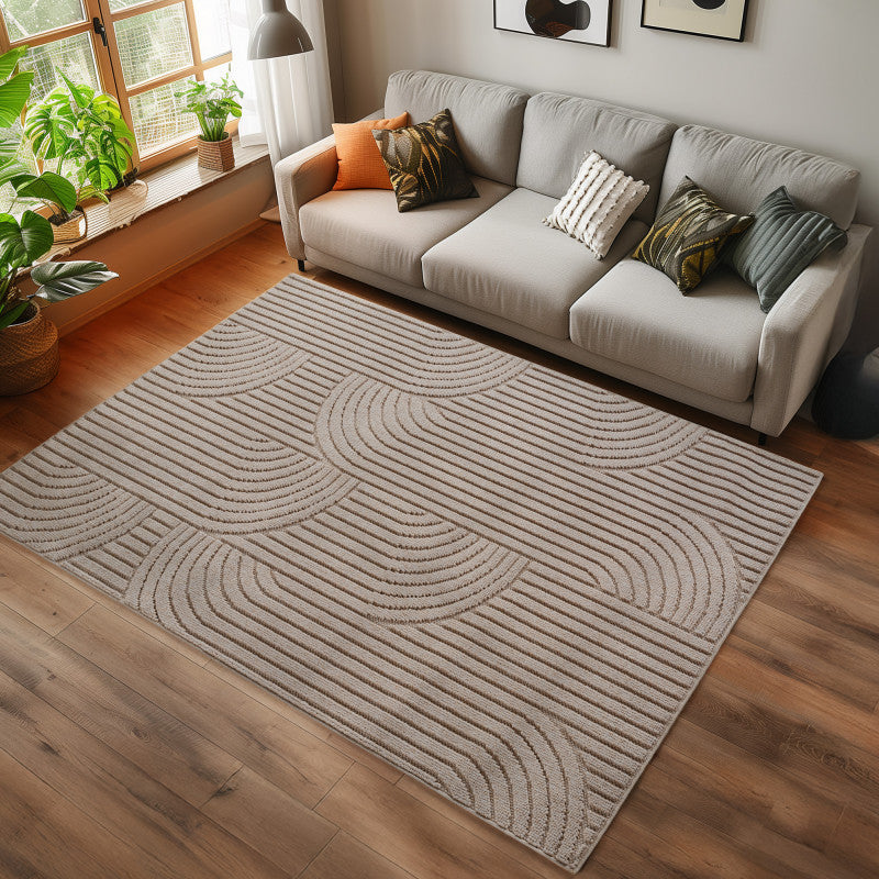Helix Vloerkleed – Beige – Japandi Look – Laagpolig Vloerkleed