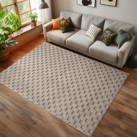 Helix Vloerkleed – Beige – Wollook Bouclé Design – Japandi Laagpolig Vloerkleed