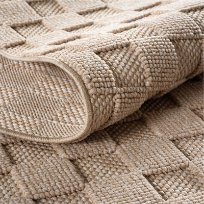 Helix Vloerkleed – Beige – Wollook Bouclé Design – Japandi Laagpolig Vloerkleed
