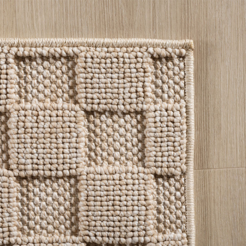 Helix Vloerkleed – Beige – Wollook Bouclé Design – Japandi Laagpolig Vloerkleed