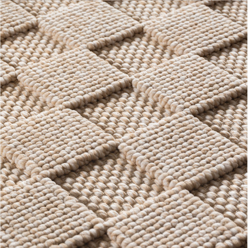 Helix Vloerkleed – Beige – Wollook Bouclé Design – Japandi Laagpolig Vloerkleed