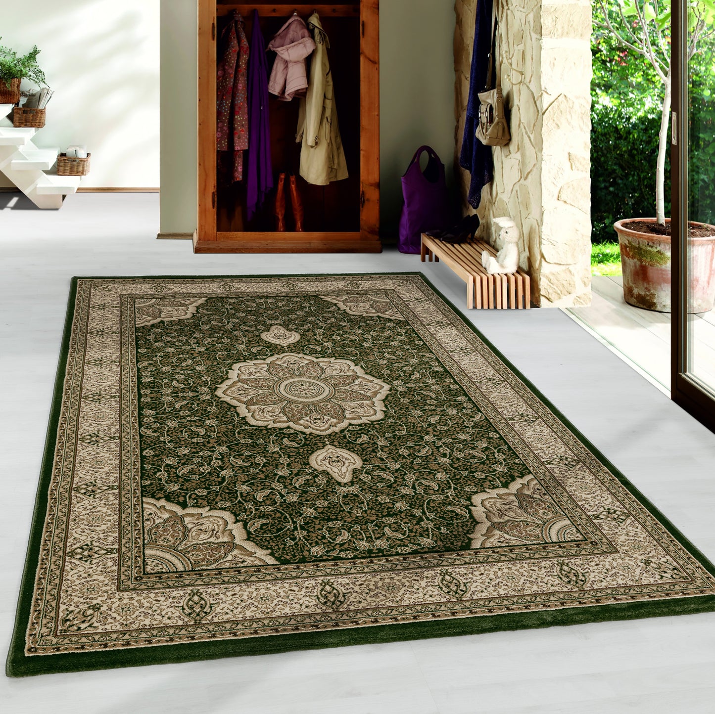 Kashmir – Klassiek Vloerkleed – Groen/Beige