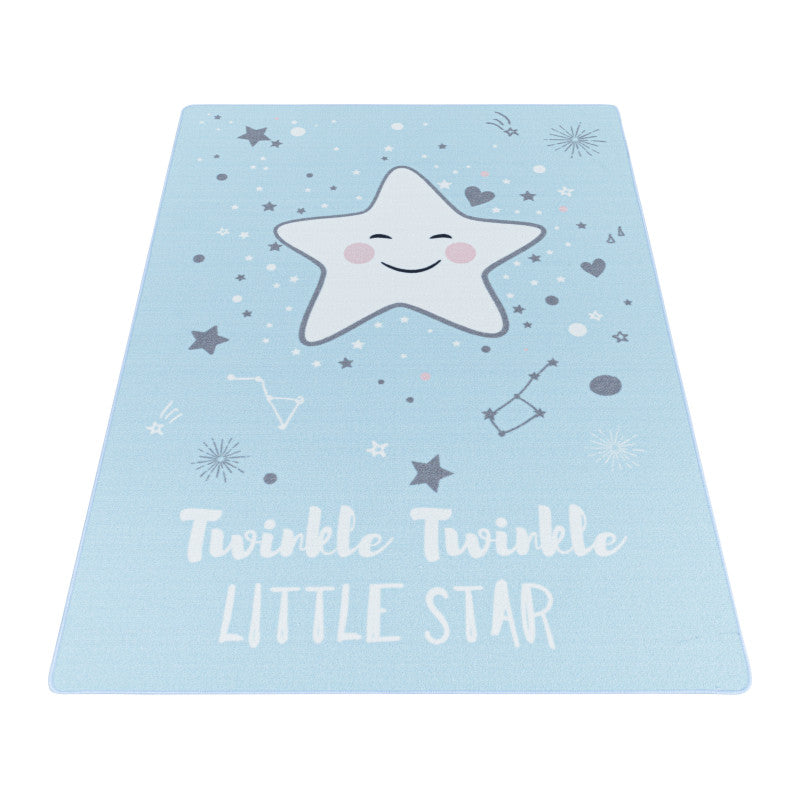 Play – Kindervloerkleed – Little Star Blauw – Laagpolig – Anti-Allergisch & Anti-Slip