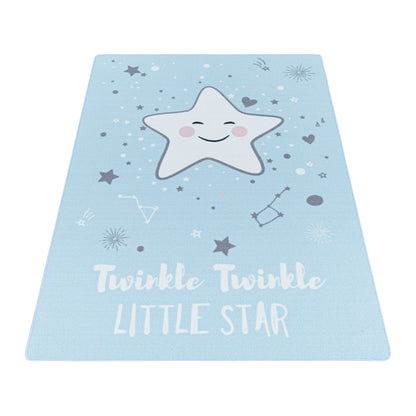 Play – Kindervloerkleed – Little Star Blauw – Laagpolig – Anti-Allergisch & Anti-Slip