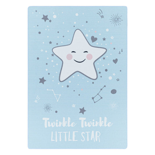 Play – Kindervloerkleed – Little Star Blauw – Laagpolig – Anti-Allergisch & Anti-Slip