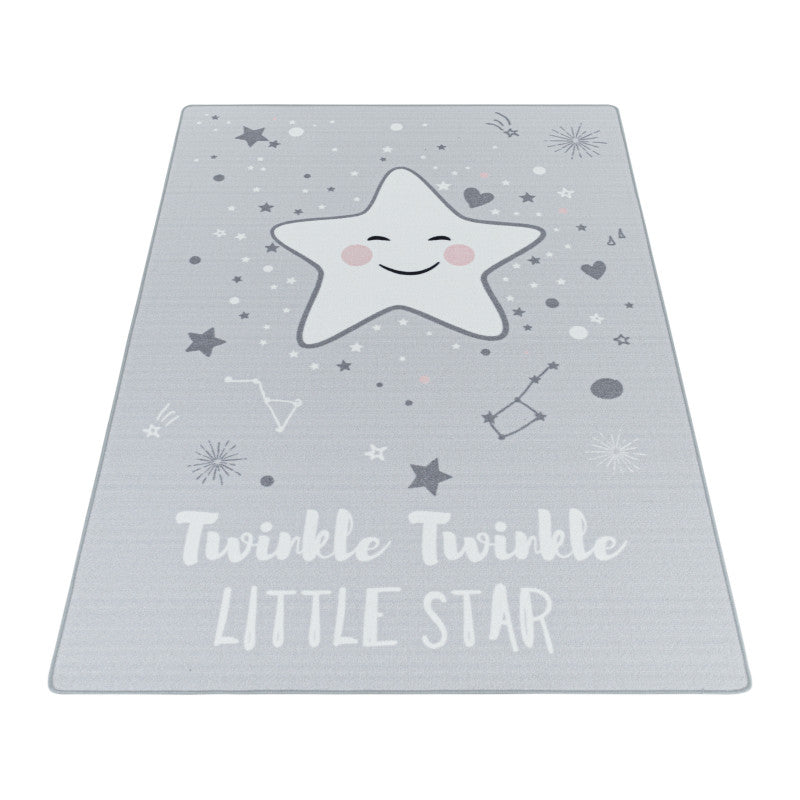 Play – Kindervloerkleed – Little Star Grijs – Laagpolig – Anti-Allergisch & Anti-Slip