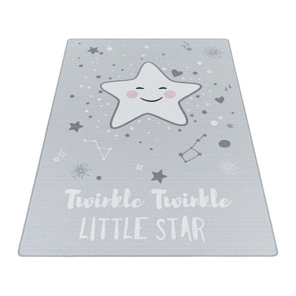 Play – Kindervloerkleed – Little Star Grijs – Laagpolig – Anti-Allergisch & Anti-Slip