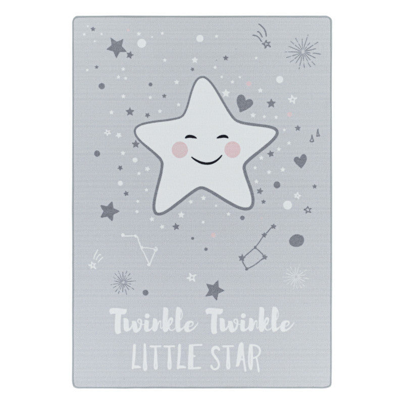 Play – Kindervloerkleed – Little Star Grijs – Laagpolig – Anti-Allergisch & Anti-Slip