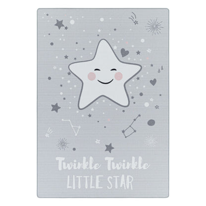 Play – Kindervloerkleed – Little Star Grijs – Laagpolig – Anti-Allergisch & Anti-Slip