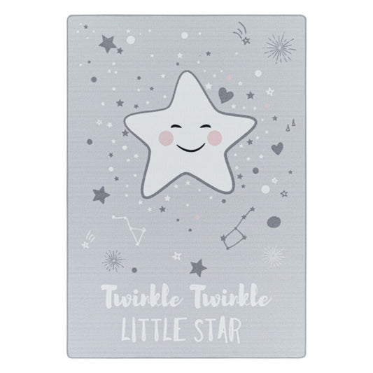 Play – Kindervloerkleed – Little Star Grijs – Laagpolig – Anti-Allergisch & Anti-Slip