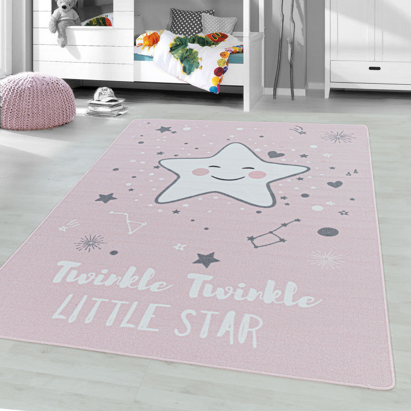 Play – Kindervloerkleed – Little Star Roze – Laagpolig – Anti-Allergisch & Anti-Slip