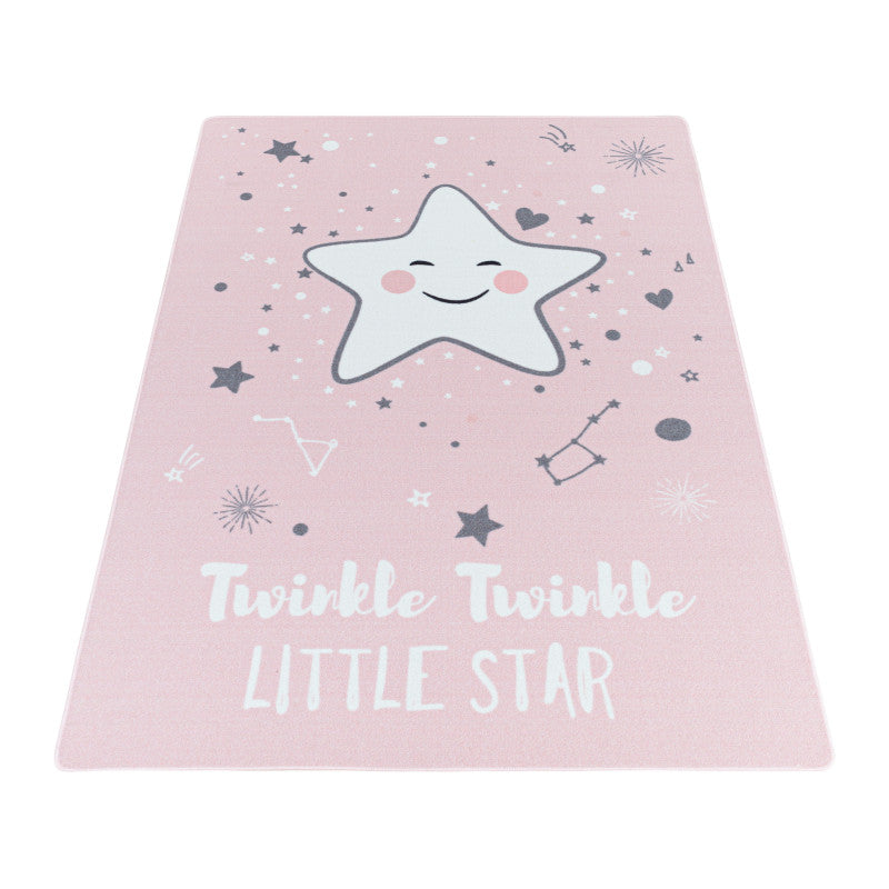 Play – Kindervloerkleed – Little Star Roze – Laagpolig – Anti-Allergisch & Anti-Slip