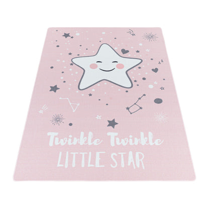 Play – Kindervloerkleed – Little Star Roze – Laagpolig – Anti-Allergisch & Anti-Slip