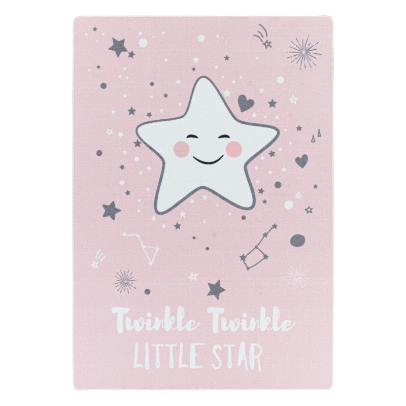 Play – Kindervloerkleed – Little Star Roze – Laagpolig – Anti-Allergisch & Anti-Slip