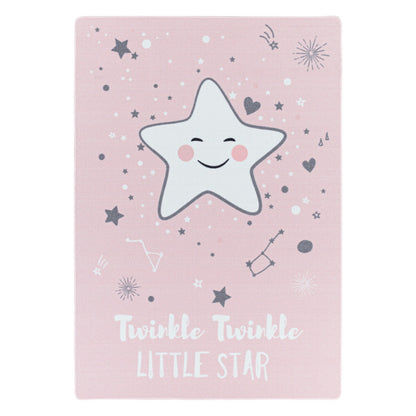 Play – Kindervloerkleed – Little Star Roze – Laagpolig – Anti-Allergisch & Anti-Slip
