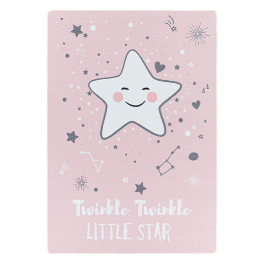 Play – Kindervloerkleed – Little Star Roze – Laagpolig – Anti-Allergisch & Anti-Slip