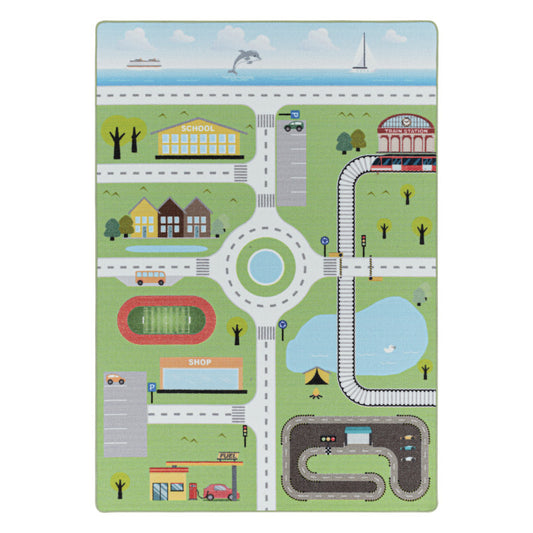 Play – Kindervloerkleed – Verkeer Groen – Laagpolig – Anti-Allergisch & Anti-Slip