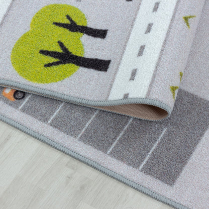 Play – Kindervloerkleed – Verkeer Grijs – Laagpolig – Anti-Allergisch & Anti-Slip