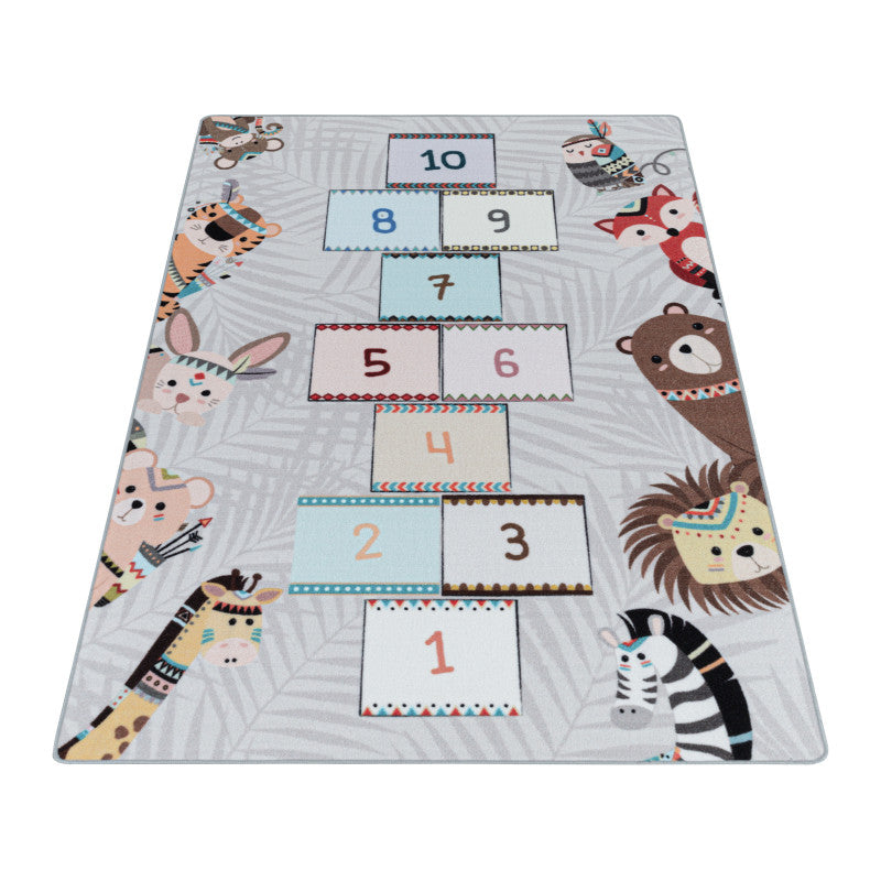 Play – Kindervloerkleed – Hinkelen Dieren – Laagpolig – Anti-Allergisch & Anti-Slip