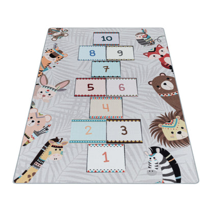 Play – Kindervloerkleed – Hinkelen Dieren – Laagpolig – Anti-Allergisch & Anti-Slip
