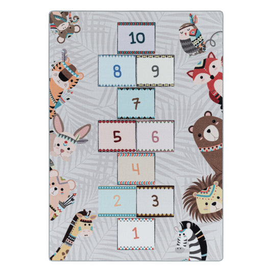 Play – Kindervloerkleed – Hinkelen Dieren – Laagpolig – Anti-Allergisch & Anti-Slip