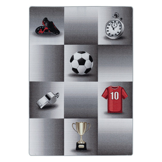 Play – Kindervloerkleed – Voetbal Grijs – Laagpolig – Anti-Allergisch & Anti-Slip