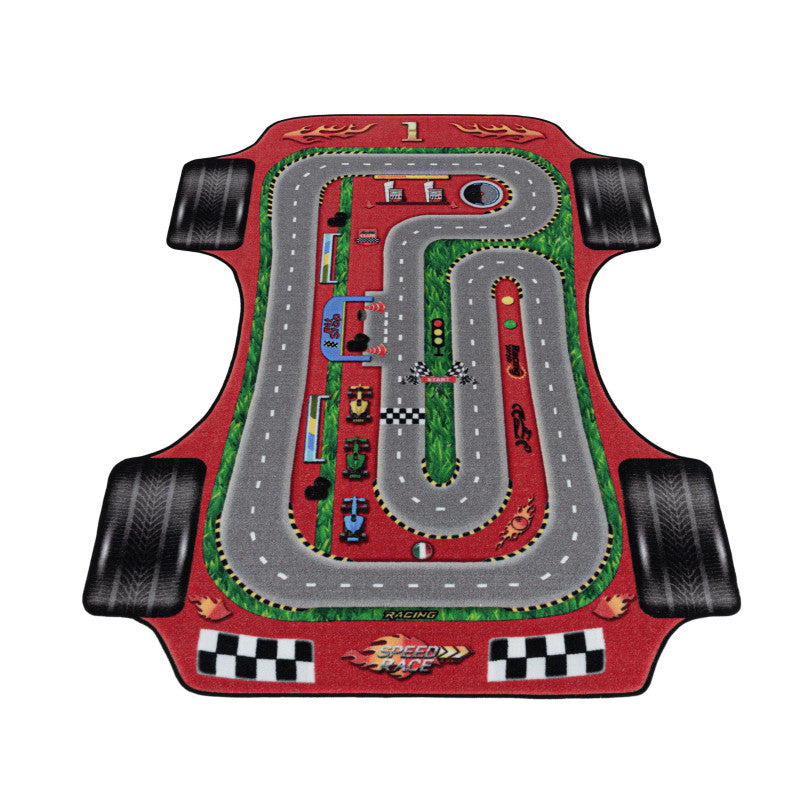 Play – Kindervloerkleed – Raceauto Rood – Laagpolig – Anti-Allergisch & Anti-Slip
