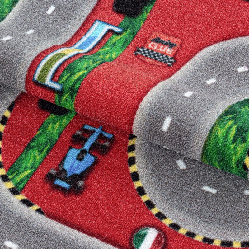 Play – Kindervloerkleed – Raceauto Rood – Laagpolig – Anti-Allergisch & Anti-Slip