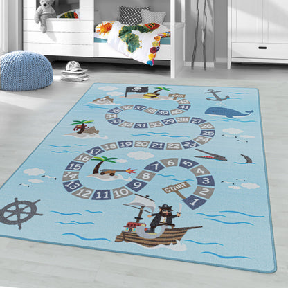 Play – Kindervloerkleed – Piraten – Laagpolig – Anti-Allergisch & Anti-Slip