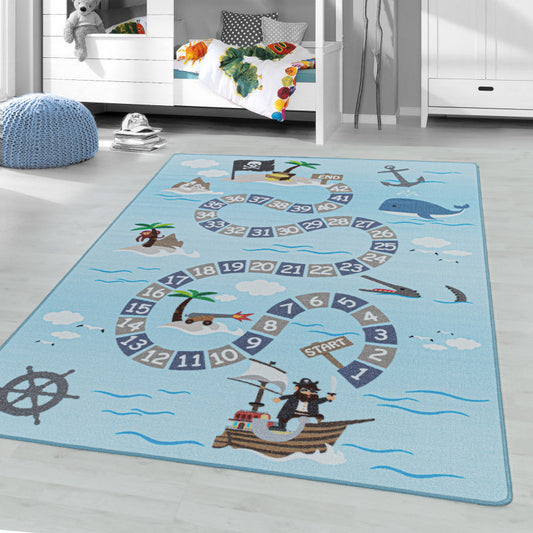 Play – Kindervloerkleed – Piraten – Laagpolig – Anti-Allergisch & Anti-Slip