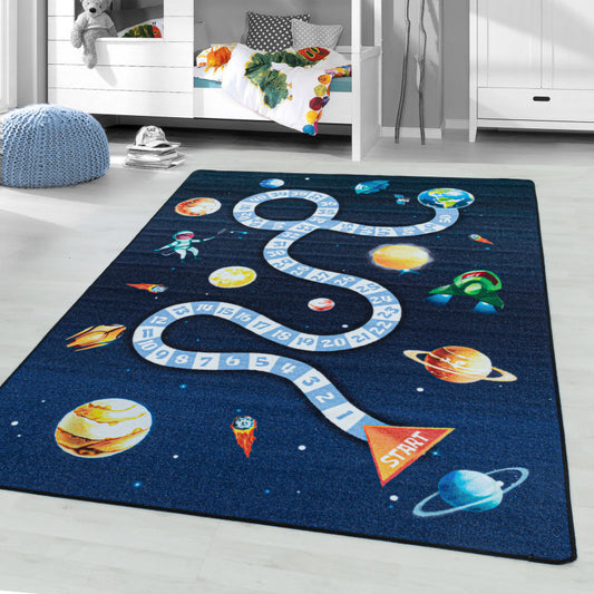 Play – Kindervloerkleed – Ruimte – Laagpolig – Anti-Allergisch & Anti-Slip