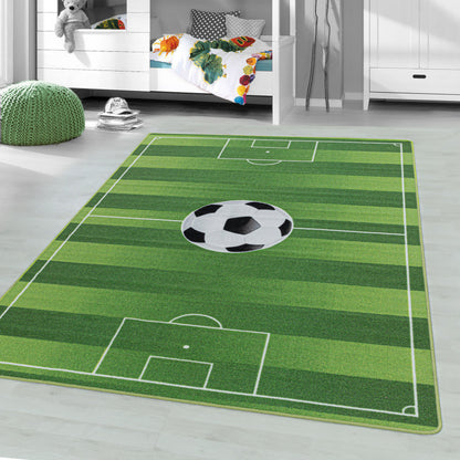 Play – Kindervloerkleed – Voetbal Groen – Laagpolig – Anti-Allergisch & Anti-Slip