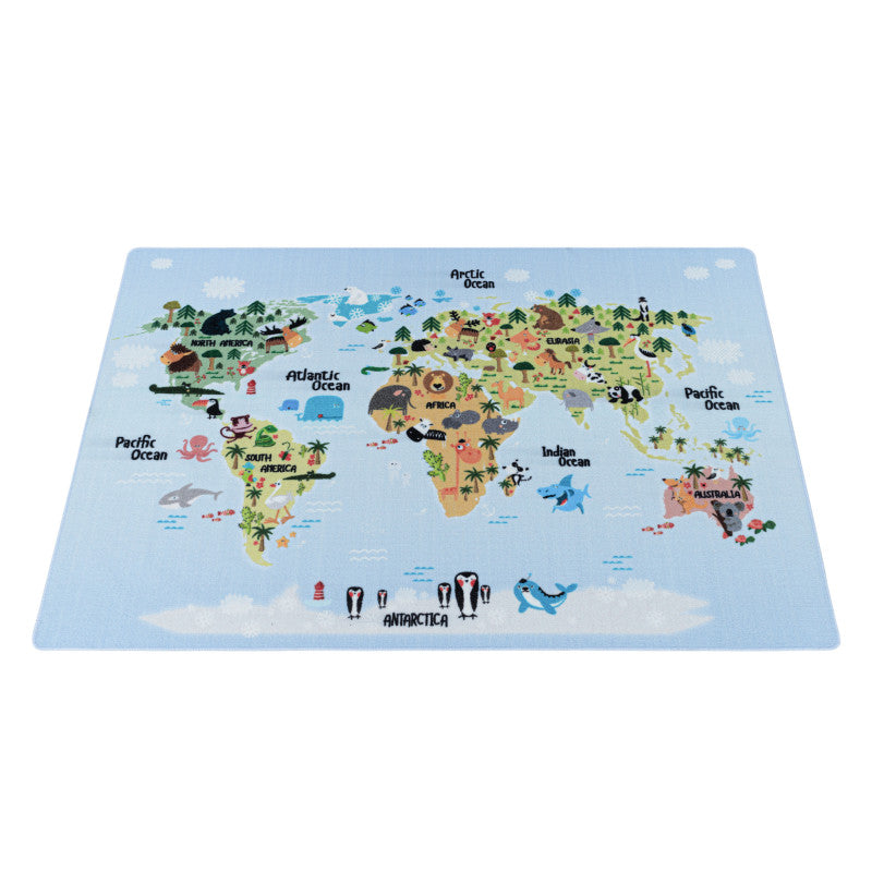 Play – Kindervloerkleed – Wereldmap – Laagpolig – Anti-Allergisch & Anti-Slip