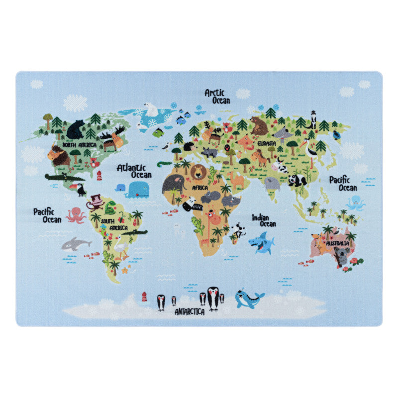 Play – Kindervloerkleed – Wereldmap – Laagpolig – Anti-Allergisch & Anti-Slip