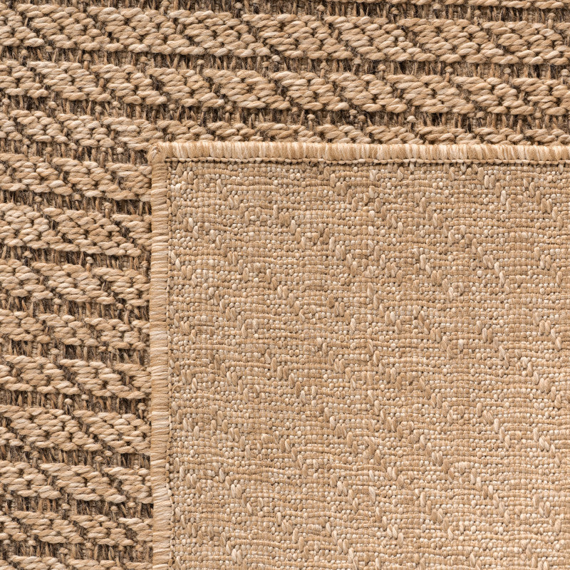 Timber – Geweven Strepen Rond Beige met Sisal-Look – Binnen & Buiten Vloerkleed – Laagpolig
