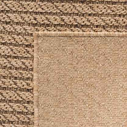 Timber – Geweven Strepen Rond Beige met Sisal-Look – Binnen & Buiten Vloerkleed – Laagpolig