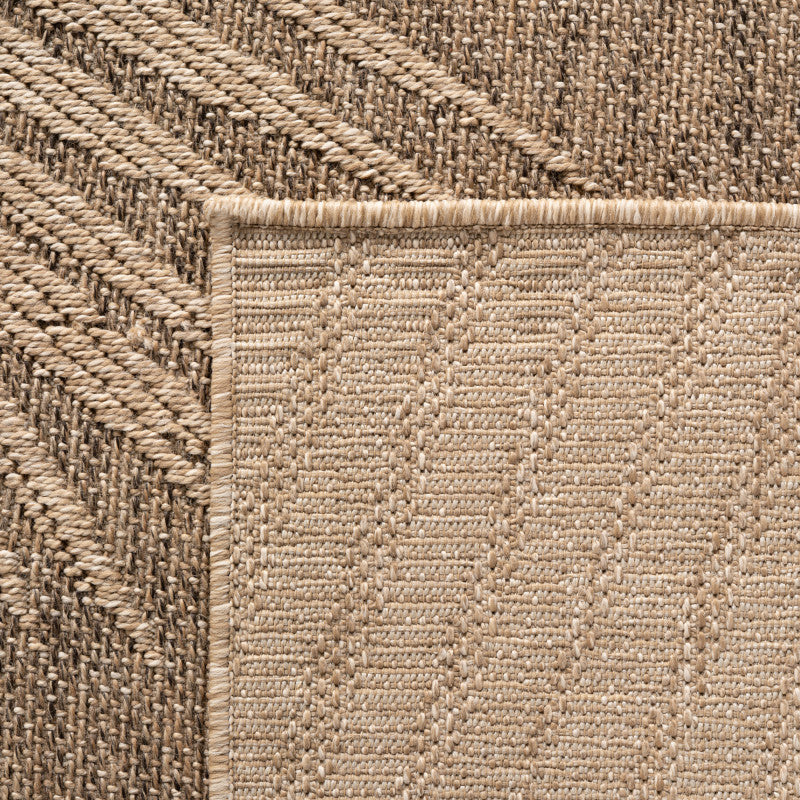 Timber – Bladmotief Rond Beige met Sisal-Look – Binnen & Buiten Vloerkleed – Laagpolig