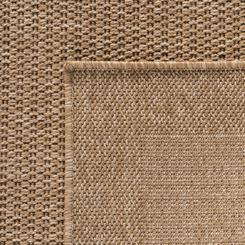 Timber – Kaderdesign Rond Beige met Jute-Look – Binnen & Buiten Vloerkleed – Laagpolig