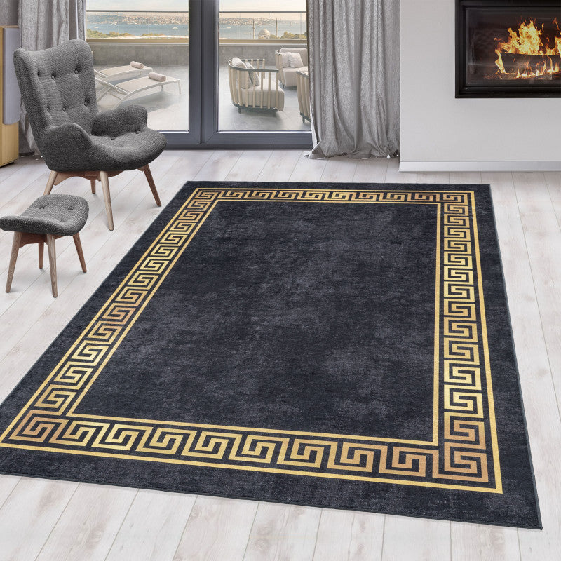 Fiesta Vloerkleed – Zwart/Goud – Wasbaar