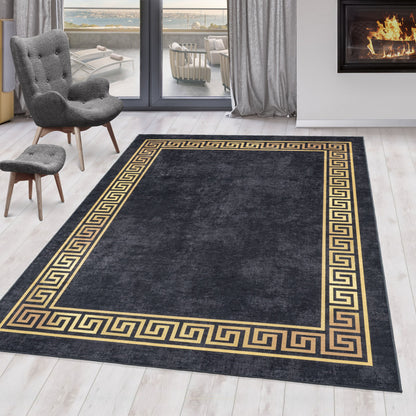 Fiesta Vloerkleed – Zwart/Goud – Wasbaar