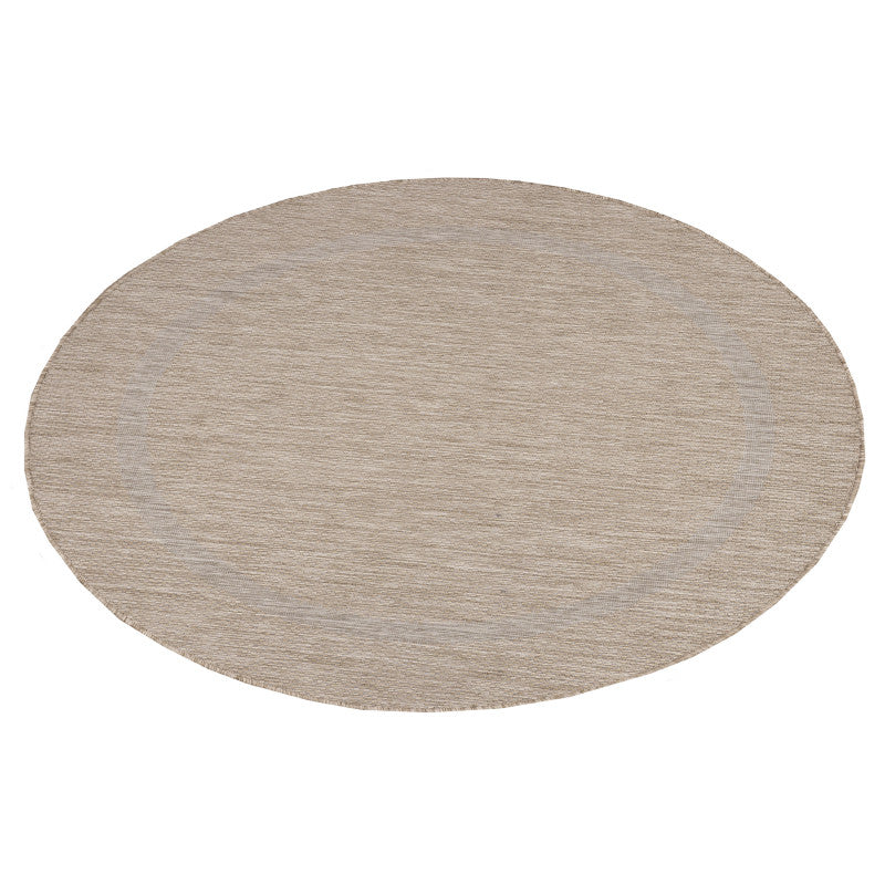 Relax Rond Vloerkleed – Beige – Laagpolig Kaderdesign – Voor Binnen & Buiten