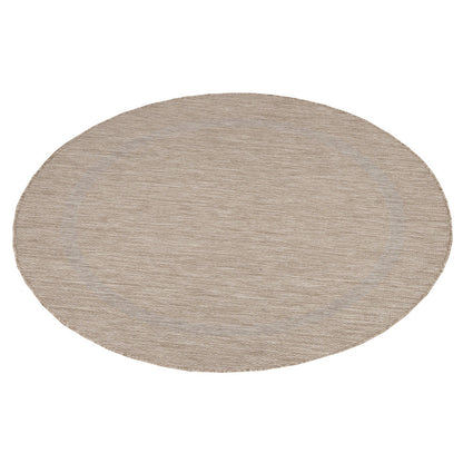 Relax Rond Vloerkleed – Beige – Laagpolig Kaderdesign – Voor Binnen & Buiten