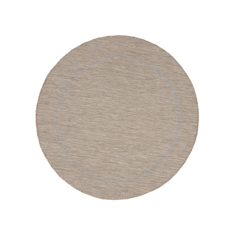 Relax Rond Vloerkleed – Beige – Laagpolig Kaderdesign – Voor Binnen & Buiten