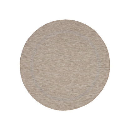 Relax Rond Vloerkleed – Beige – Laagpolig Kaderdesign – Voor Binnen & Buiten