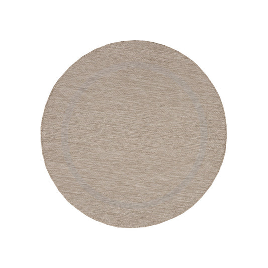 Relax Rond Vloerkleed – Beige – Laagpolig Kaderdesign – Voor Binnen & Buiten