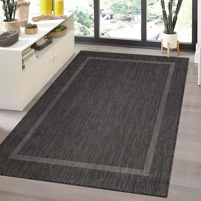 Relax Vloerkleed – Zwart – Laagpolig Kaderdesign – Voor Binnen & Buiten