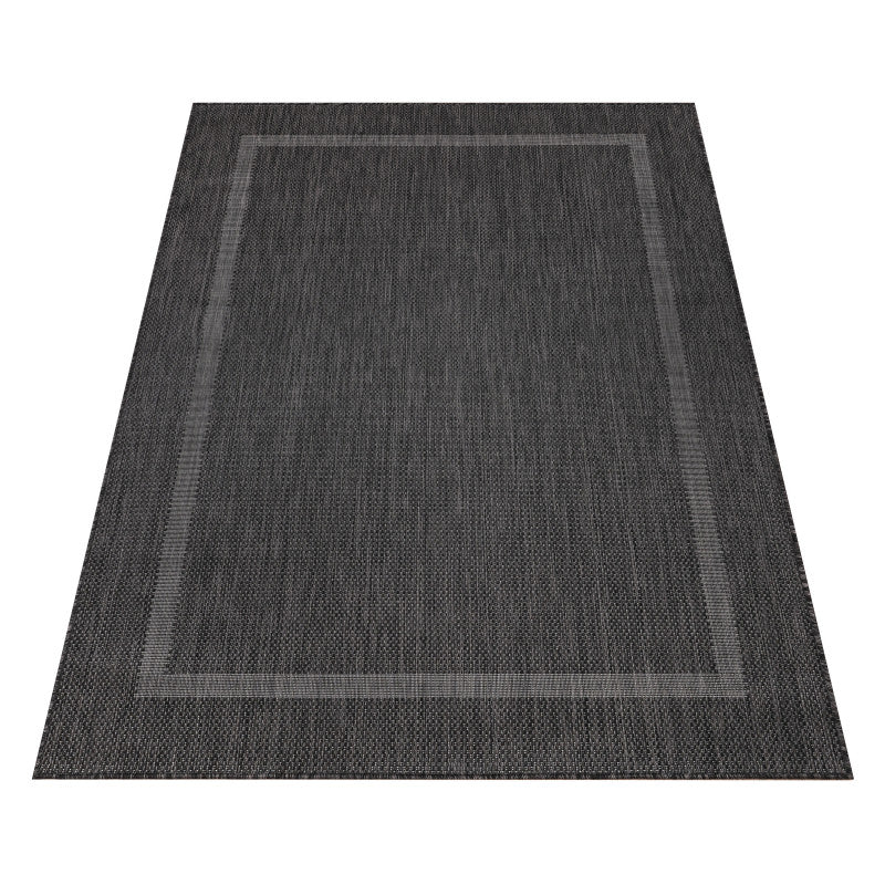 Relax Vloerkleed – Zwart – Laagpolig Kaderdesign – Voor Binnen & Buiten
