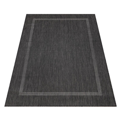 Relax Vloerkleed – Zwart – Laagpolig Kaderdesign – Voor Binnen & Buiten