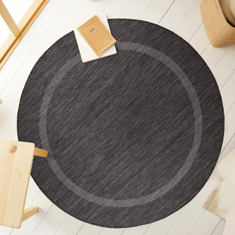 Relax Rond Vloerkleed – Zwart – Laagpolig Kaderdesign – Voor Binnen & Buiten
