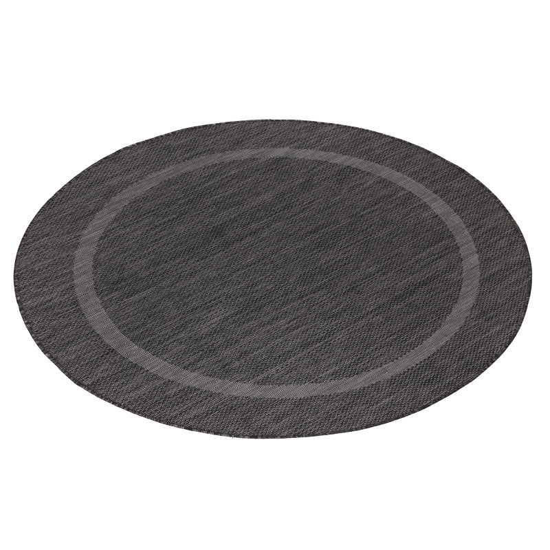 Relax Rond Vloerkleed – Zwart – Laagpolig Kaderdesign – Voor Binnen & Buiten